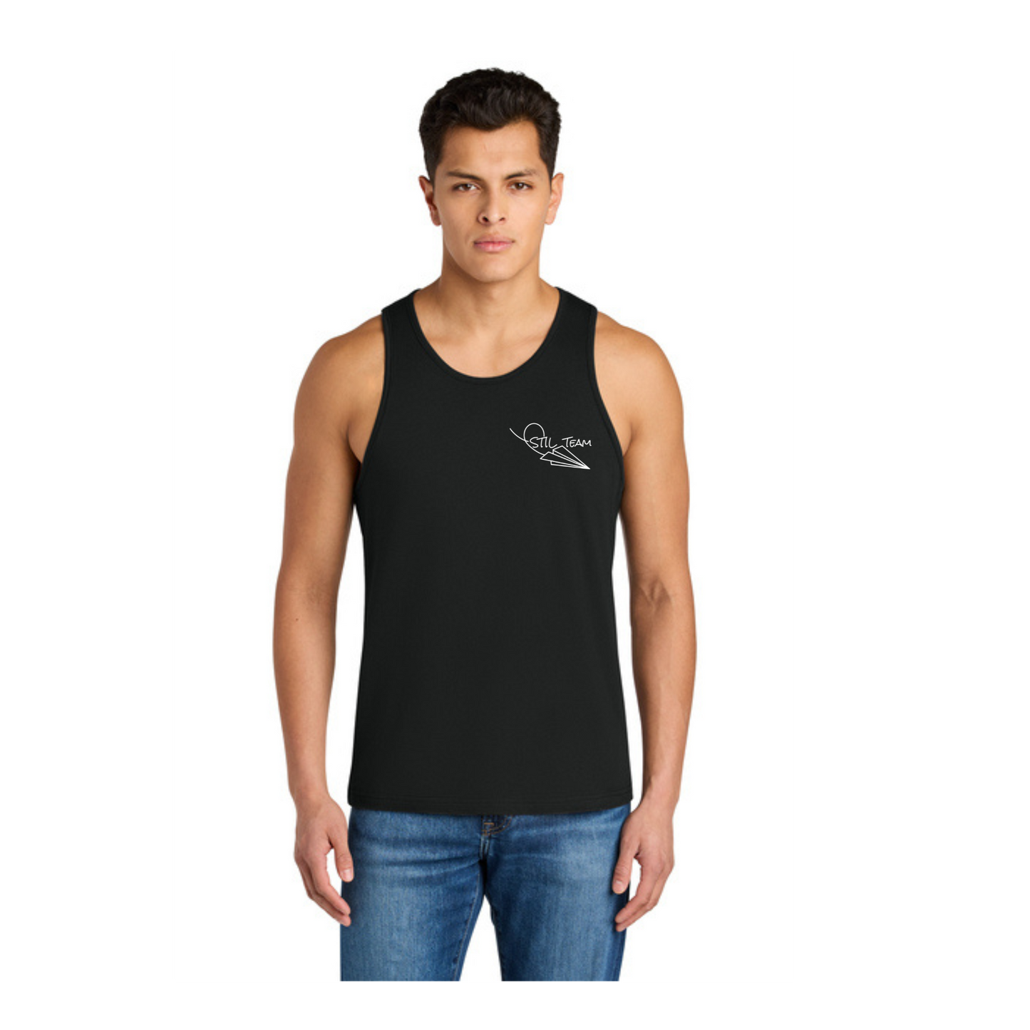Men's tank top with large writing on chest
